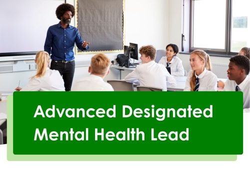 Image showing a teacher with a class of UK students. Text showing what is covered within the training